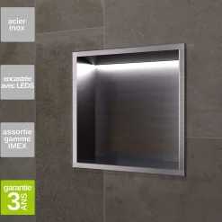 Ledimex Niche de Douche Mural Éclairage Led 33 x 33 cm - Rangement Salle de Bain en finition Noir Métal - INDIC