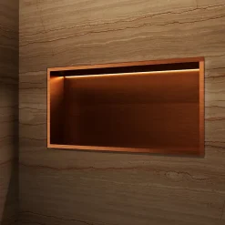 Ledimex Niche de Douche Mural Éclairage Led 63 x 33 cm - Rangement Salle de Bain en finition Cuivré - OCEANIC