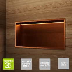 Ledimex Niche de Douche Mural Éclairage Led 63 x 33 cm - Rangement Salle de Bain en finition Cuivré - OCEANIC