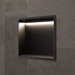 Niche De Salle De Bains|Ledimex Niche de Douche Mural Éclairage Led 33 x 33 cm - Rangement Salle de Bain en finition Noir Mat - INDIC