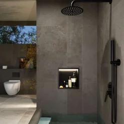 Niche De Salle De Bains|Ledimex Niche de Douche Mural Éclairage Led 33 x 33 cm - Rangement Salle de Bain en finition Noir Mat - INDIC