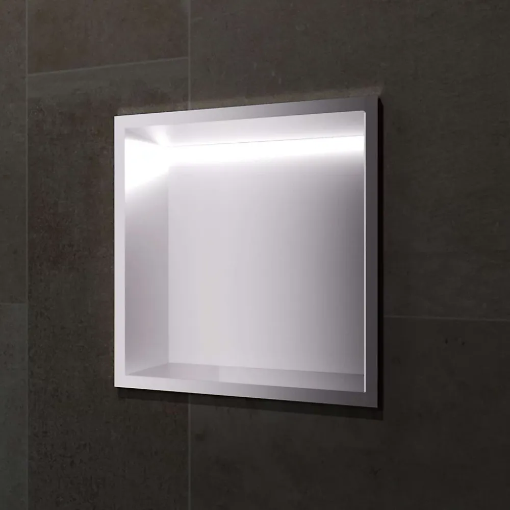 Ledimex Niche de Douche Mural Éclairage Led 33 x 33 cm - Rangement Salle de Bain en finition Blanc Satiné - INDIC