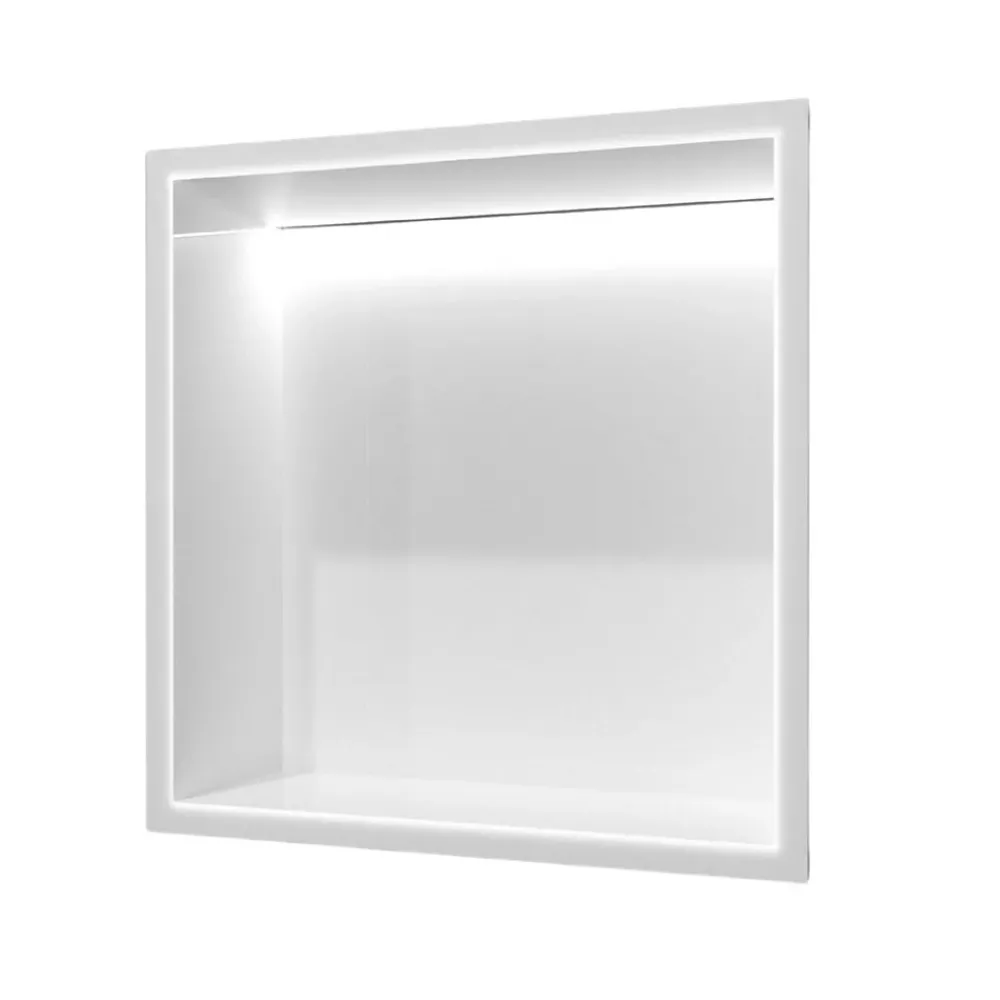 Ledimex Niche de Douche Mural Éclairage Led 33 x 33 cm - Rangement Salle de Bain en finition Blanc Satiné - INDIC