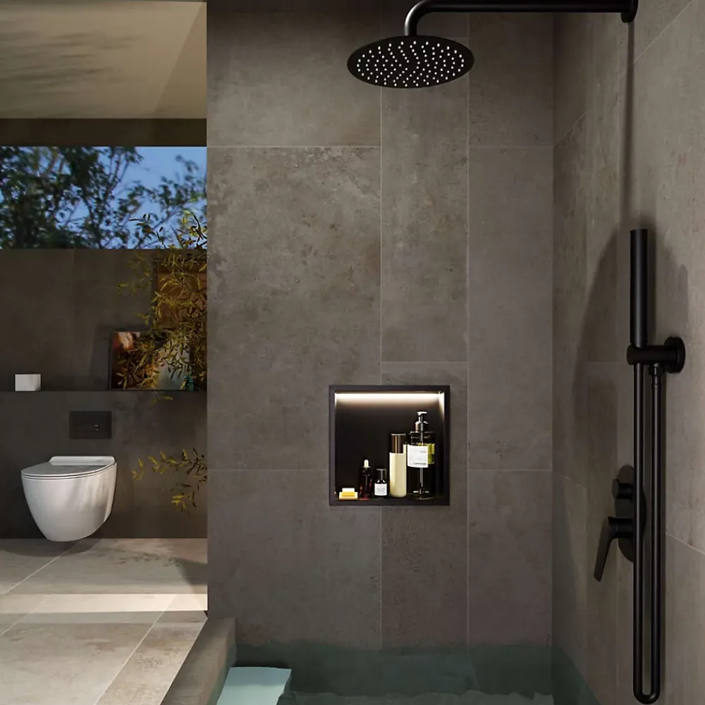 Ledimex Niche de Douche Mural Éclairage Led 33 x 33 cm - Rangement Salle de Bain en finition Blanc Satiné - INDIC