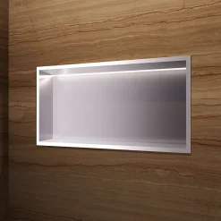 Niche De Salle De Bains|Ledimex Niche de Douche Mural Éclairage Led 63 x 33 cm - Rangement Salle de Bain en finition Niquel Brossé - OCEANIC