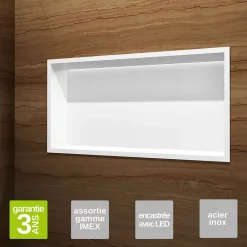 Niche De Salle De Bains|Ledimex Niche de Douche Mural Éclairage Led 63 x 33 cm - Rangement Salle de Bain en finition Blanc Satiné - OCEANIC