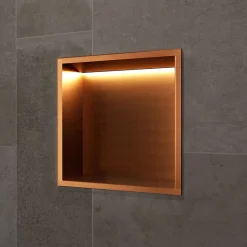 Niche De Salle De Bains|Ledimex Niche de Douche Mural Éclairage Led 33 x 33 cm - Rangement Salle de Bain en finition Cuivré - INDIC