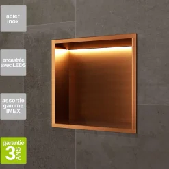 Niche De Salle De Bains|Ledimex Niche de Douche Mural Éclairage Led 33 x 33 cm - Rangement Salle de Bain en finition Cuivré - INDIC