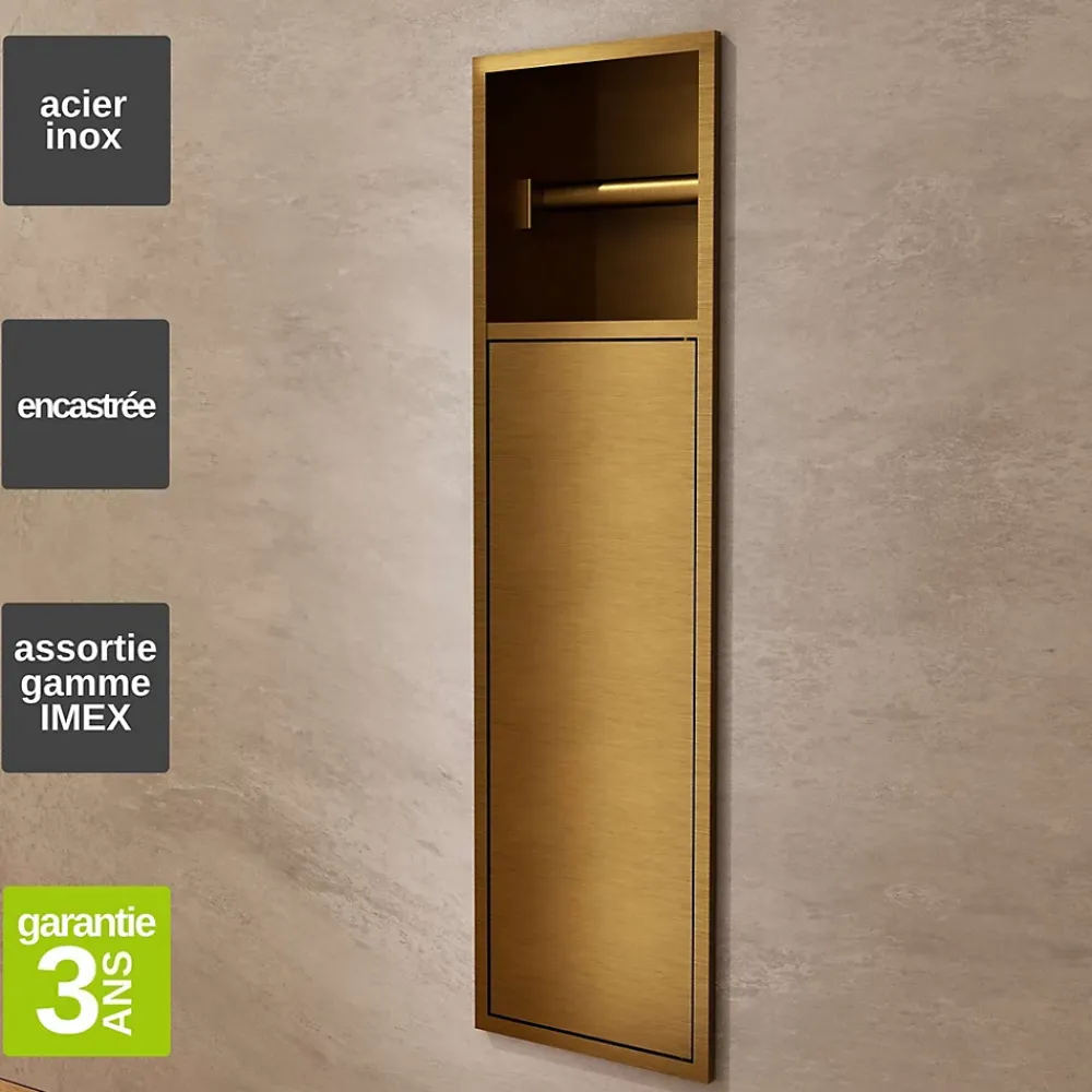 Niche De Salle De Bains|Ledimex Niche de WC 17 x 60 cm - Rangement Mural Encastrable en finition Or Brossé - EGEAN
