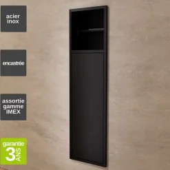 Ledimex Niche de WC 17 x 60 cm - Rangement Mural Encastrable en finition Noir Métal - EGEAN