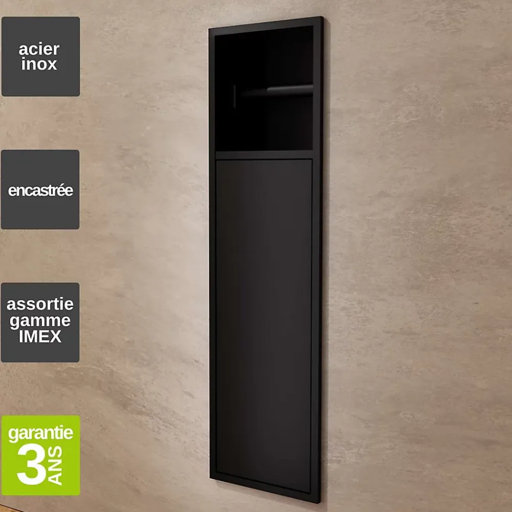 Niche De Salle De Bains|Ledimex Niche de WC 17 x 60 cm - Rangement Mural Encastrable en finition Noir Mat - EGEAN