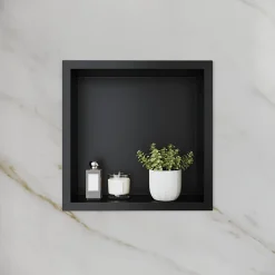 Sirhona Niche inox 300x300x95mm - Encastrée + Bac à douche + Verticale/Horizontale + Noir mat