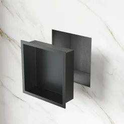 Sirhona Niche inox 300x300x95mm - Encastrée + Bac à douche + Verticale/Horizontale + Noir mat