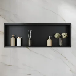 Sirhona Niche inox 900x300x100mm - Encastrée + Bac à douche + Verticale/Horizontale + Noir mat