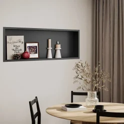 Sirhona Niche inox 900x300x100mm - Encastrée + Bac à douche + Verticale/Horizontale + Noir mat
