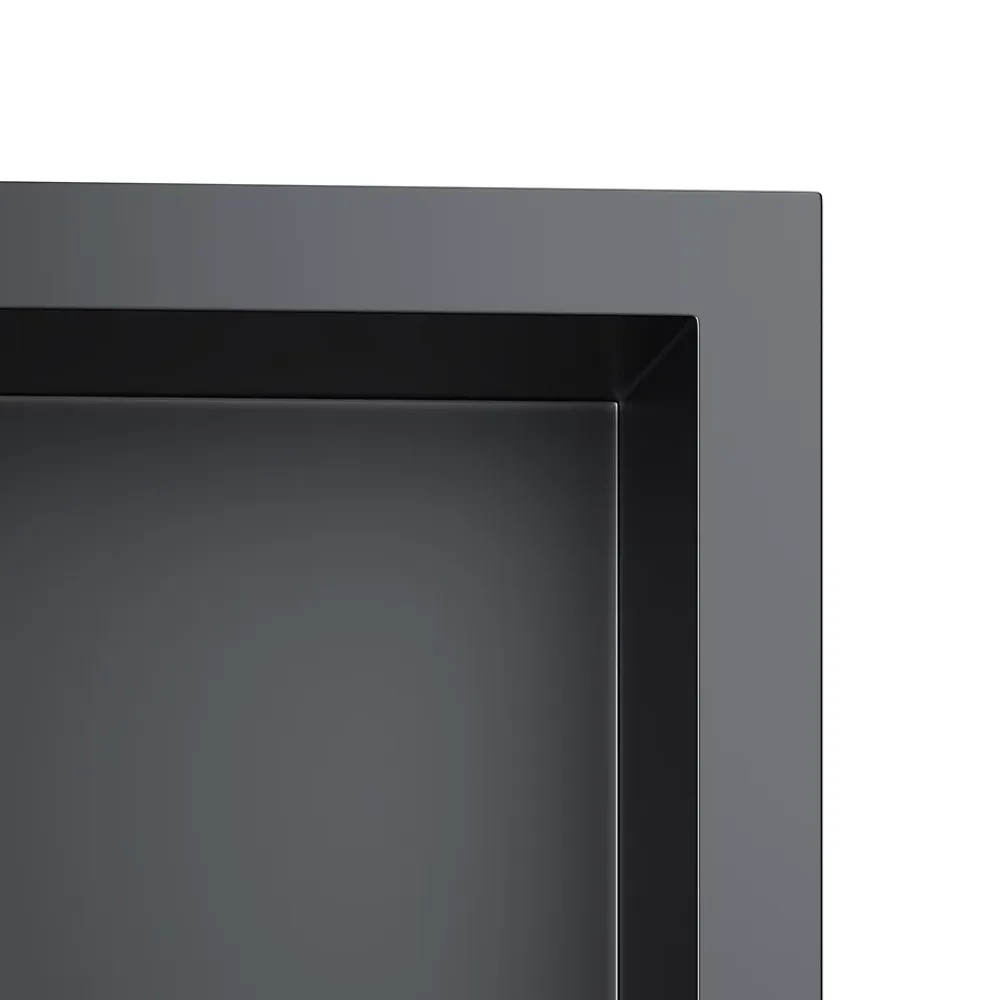 Sirhona Niche inox 900x300x100mm - Encastrée + Bac à douche + Verticale/Horizontale + Noir mat
