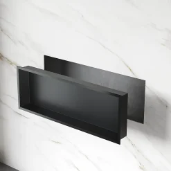 Sirhona Niche inox 900x300x100mm - Encastrée + Bac à douche + Verticale/Horizontale + Noir mat