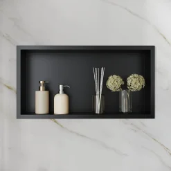 Sirhona Niche inox 600x300x100mm - Encastrée + Bac à douche + Verticale / Horizontale + Noir mat