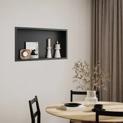 Sirhona Niche inox 600x300x100mm - Encastrée + Bac à douche + Verticale / Horizontale + Noir mat
