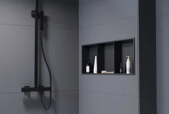 Niche De Salle De Bains|Bernstein Niche murale de douche avec rebords, étagère encastrable douche acier inox avec compartiments - 90x30x10cm - NT309010X Noir