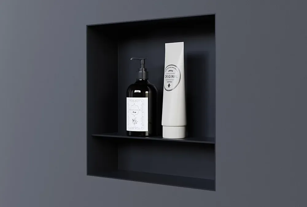 Bernstein Niche murale de douche avec rebords, étagère encastrable douche acier inox avec compartiment - 30x30x10cm - NT303010X Noir