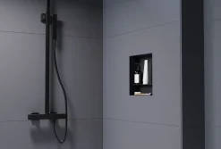 Bernstein Niche murale de douche avec rebords, étagère encastrable douche acier inox avec compartiment - 30x30x10cm - NT303010X Noir