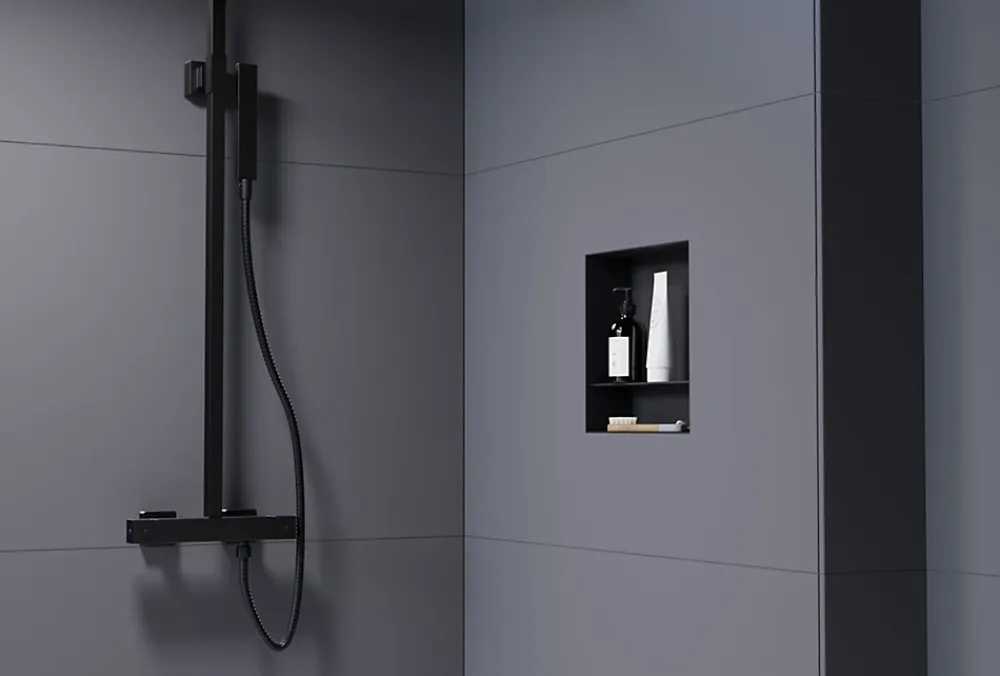 Bernstein Niche murale de douche avec rebords, étagère encastrable douche acier inox avec compartiment - 30x30x10cm - NT303010X Noir