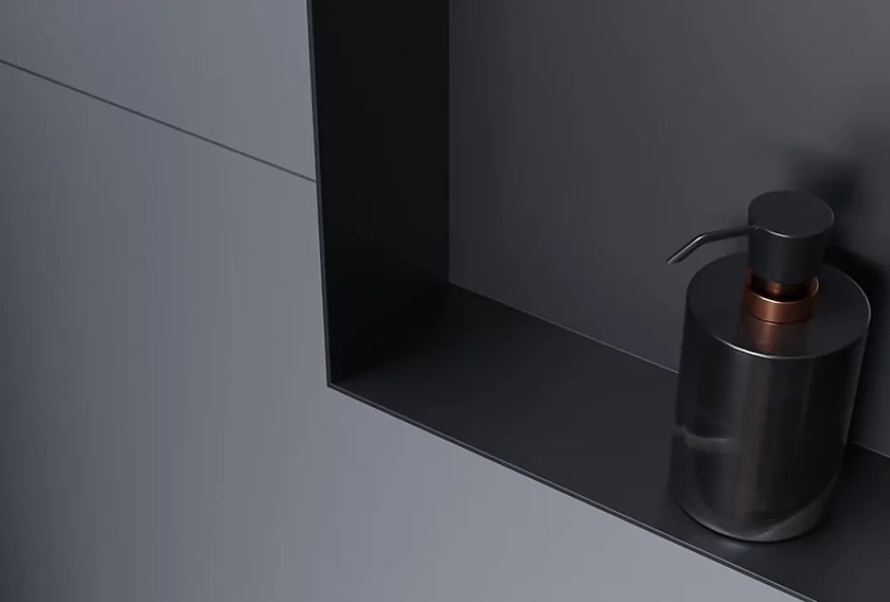 Bernstein Niche murale de douche avec rebords, étagère encastrable douche acier inox avec compartiment - 30x30x10cm - NT303010X Noir