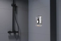 Bernstein Niche murale de douche avec rebords, étagère encastrable douche acier inox avec compartiment - 30x30x10cm - NT303010X Acier brossé