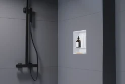 Bernstein Niche murale de douche avec rebords, étagère encastrable douche acier inox avec compartiment - 30x30x10cm - NT303010X Blanc