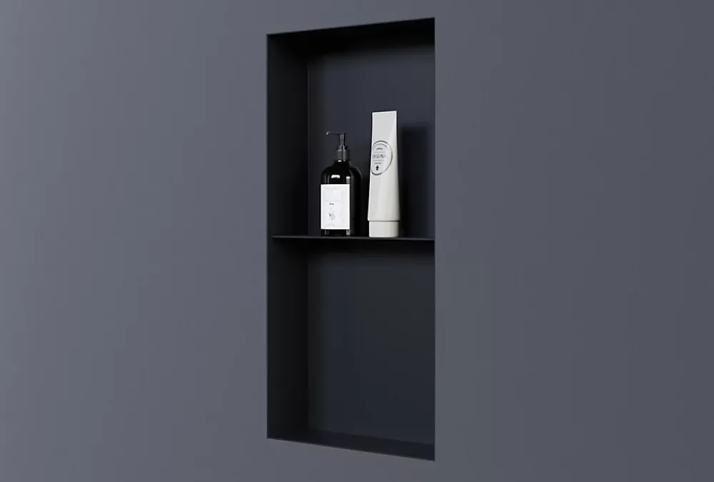 Bernstein Niche murale de douche sans rebords, étagère encastrable douche acier inox - 60x30x10cm - NT306010X Noir