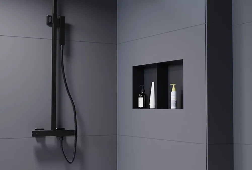 Bernstein Niche murale de douche sans rebords, étagère encastrable douche acier inox - 60x30x10cm - NT306010X Noir