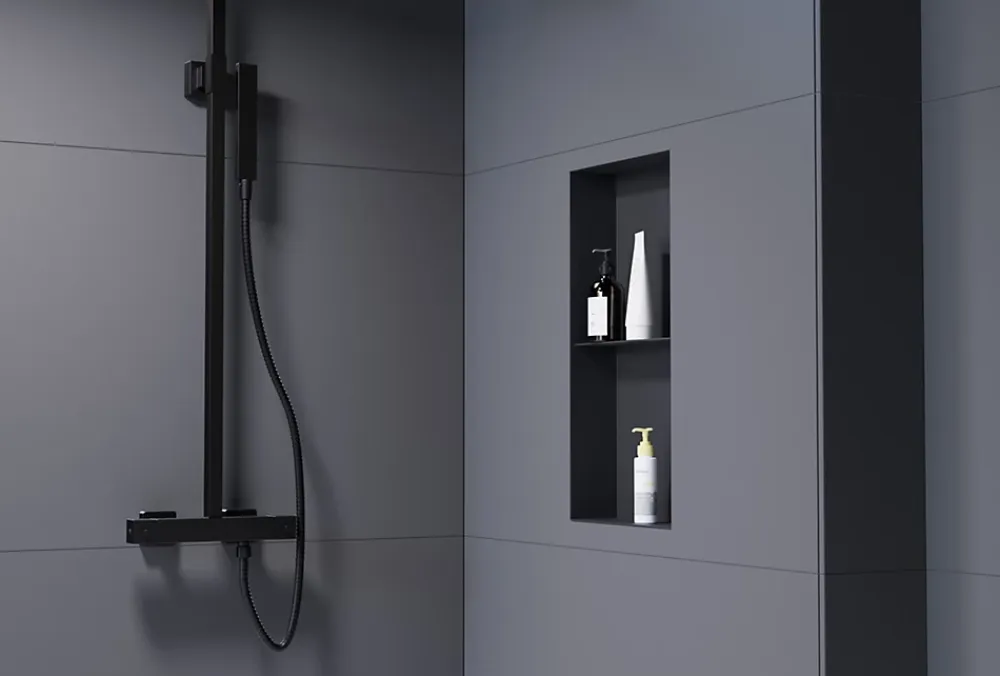 Bernstein Niche murale de douche sans rebords, étagère encastrable douche acier inox - 60x30x10cm - NT306010X Noir