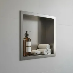 Sanitaire Niche murale de douche, étagère encastrable douche acier Inox Brossé - 30x30cm