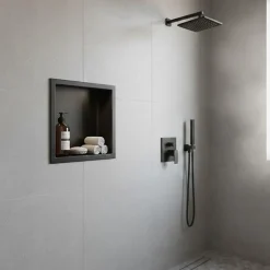 Sanitaire Niche murale de douche, étagère encastrable douche acier Noir Mat - 30x30cm
