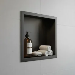 Sanitaire Niche murale de douche, étagère encastrable douche acier Noir Mat - 30x30cm