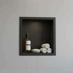 Sanitaire Niche murale de douche, étagère encastrable douche acier Noir Mat - 30x30cm