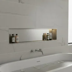Sanitaire Niche murale de douche, étagère encastrable douche acier Inox Brossé - 30x90cm