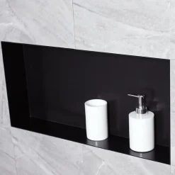 Niche De Salle De Bains|Bernstein Niche murale de douche, étagère encastrable douche acier inox, sans rebord - 60x30x10cm - BS603010 Noir