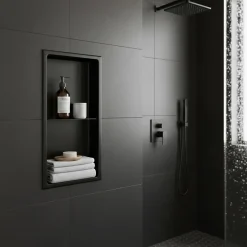 Sanitaire Niche murale de douche, étagère encastrable douche acier Noir Mat - 60x30cm