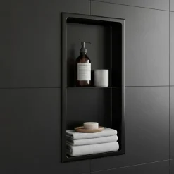 Sanitaire Niche murale de douche, étagère encastrable douche acier Noir Mat - 60x30cm