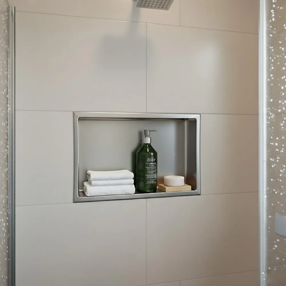 Sanitaire Niche murale de douche, étagère encastrable douche acier Inox Brossé - 30x60cm