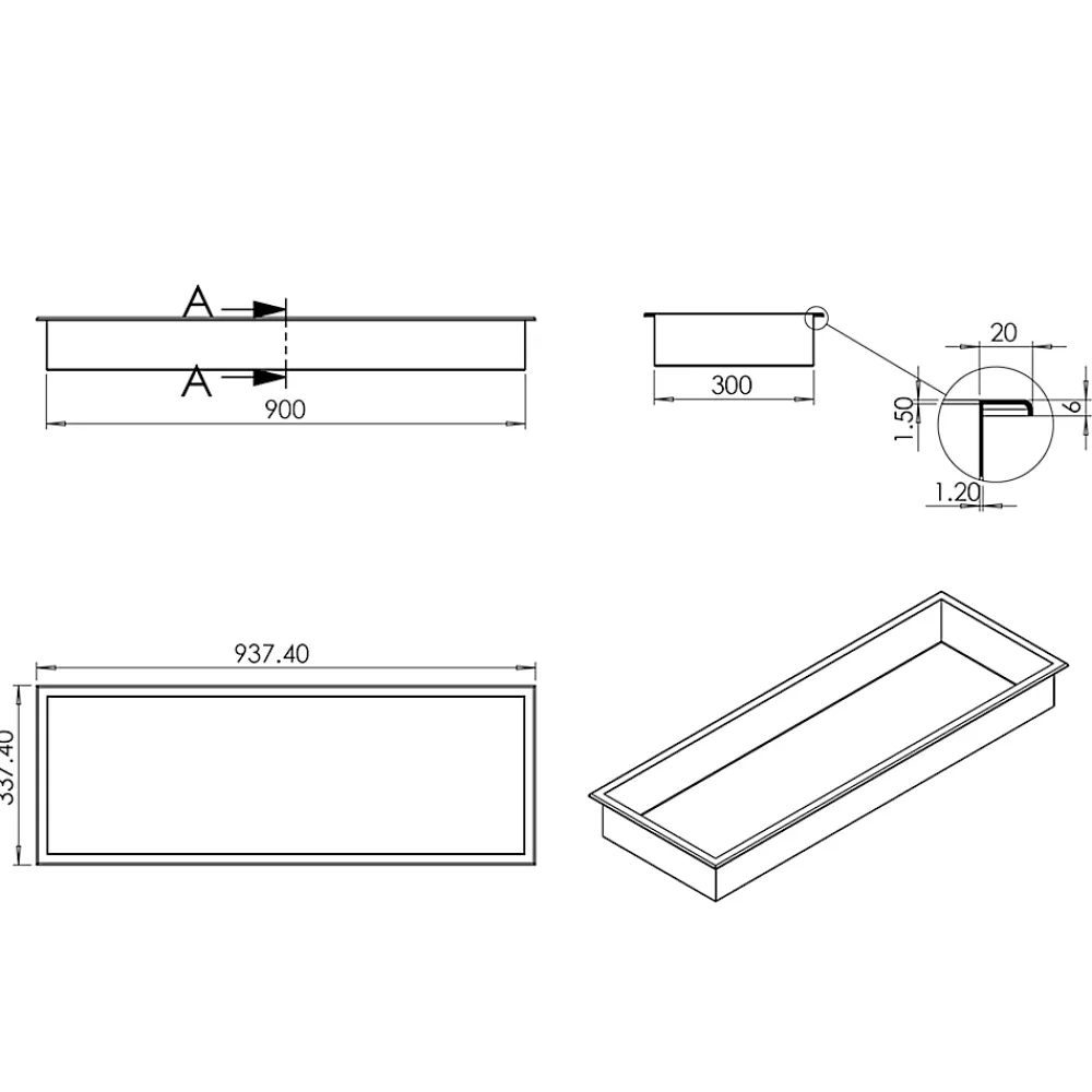 Bernstein Niche murale de douche, étagère encastrable douche acier inox - 90x30x10cm - BS903010 Acier brossé