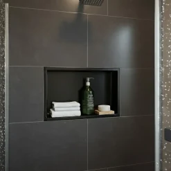 Sanitaire Niche murale de douche, étagère encastrable douche acier Noir Mat - 30x60cm