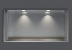 Niche De Salle De Bains|Bernstein Niche murale douche acier inox + 2 Spots LED, étagère douche encastrable - 20x60x10cm (HxLxP) - Acier brossé, 2x Spot Chrome