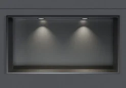 Bernstein Niche murale douche acier inox + 2 Spots LED, étagère douche encastrable - 30x60x10cm (HxLxP) - Gun métal, 2x Spot noir mat