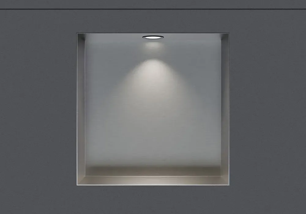 Niche De Salle De Bains|Bernstein Niche murale douche acier inox + Spot LED, étagère douche encastrable NT303010X - 30x30x10cm (HxLxP) - Acier brossé, 1x Spot noir