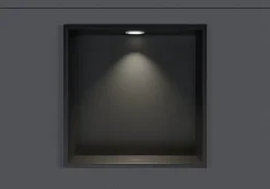 Bernstein Niche murale douche acier inox + Spot LED, étagère douche encastrable - 30x30x10cm (HxLxP) - Noir, 1x Spot Blanc mat