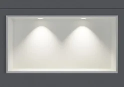 Bernstein Niche murale douche acier inox + 2 Spots LED, étagère douche encastrable - 30x60x10cm (HxLxP) - Blanc, 2x Spot Blanc mat