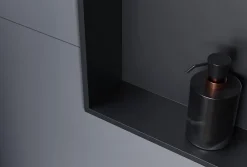 Bernstein Niche murale douche acier inox + 2 Spots LED, étagère douche encastrable - 30x60x10cm (HxLxP) - Noir, 2x Spot noir mat